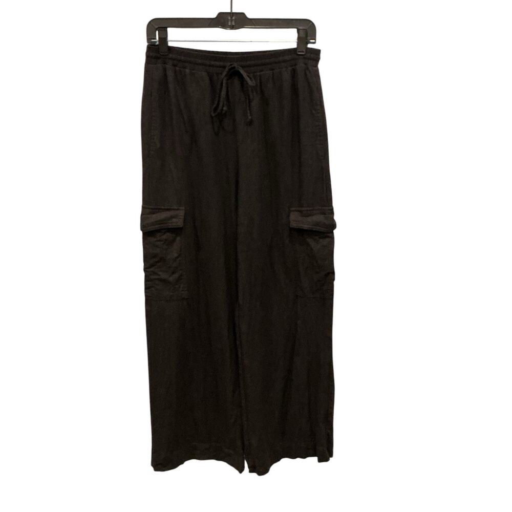 Cotton Candy LA Womens Linen Blend Wide Leg‎ Cargo Pants Black Boho Beach Casual